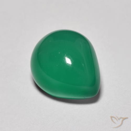 Ágata Verde profundo médio Natural 2.67ct, Formato de pêra, Translúcido