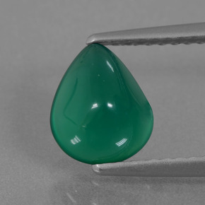 Ágata verde natural 1,57ct, formato de pêra, translúcido