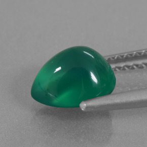 Ágata verde natural 1,57ct, formato de pêra, translúcido