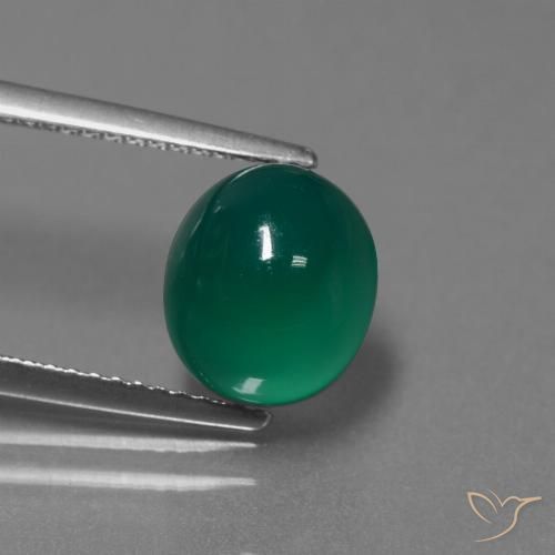 Ágata verde natural 3,44ct, corte oval, translúcido