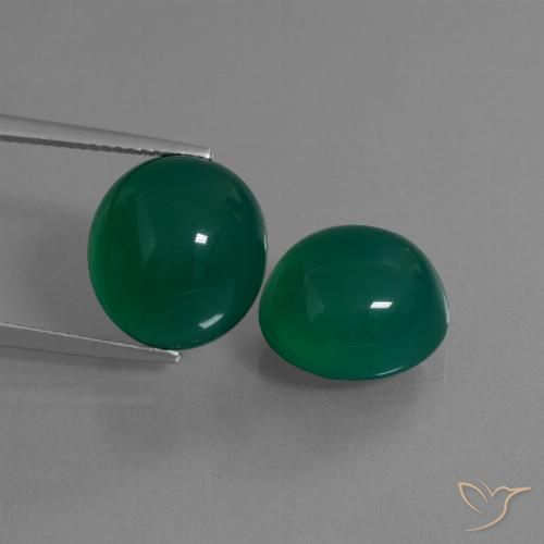 Pedras preciosas de Ágata Verde escuro médio natural de 17.31 ct, oval, Translúcido