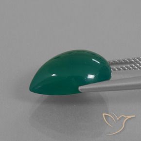 Ágata Verde escuro médio Natural 6.66ct, Formato de pêra, Translúcido