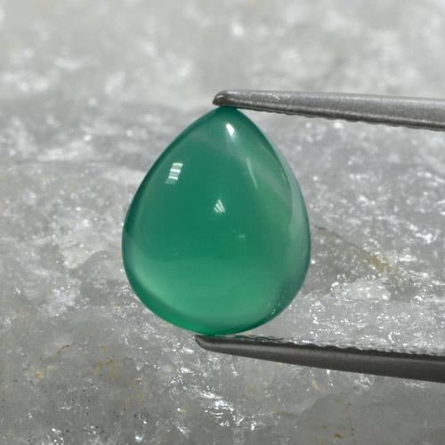 Ágata verde natural 1,97ct, formato de pêra, translúcido