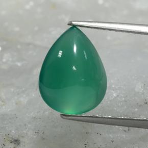 Ágata verde natural 3,74ct, formato de pêra, translúcido