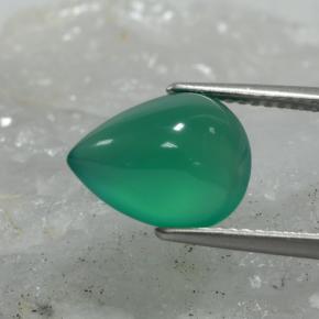 Ágata verde natural 3,74ct, formato de pêra, translúcido