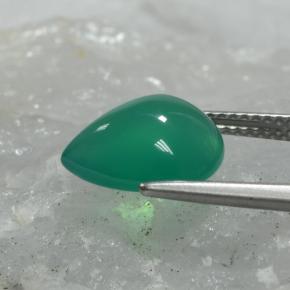 Ágata verde natural 3,74ct, formato de pêra, translúcido