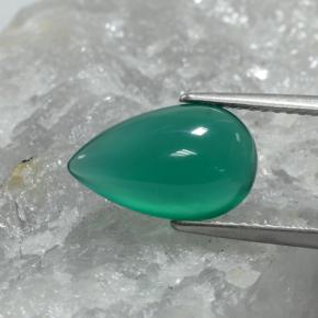Ágata verde natural 2,74ct, formato de pêra, translúcido