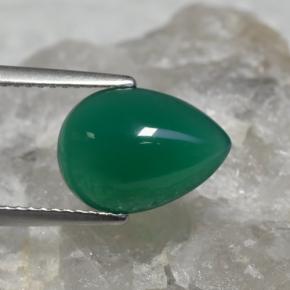 Ágata verde natural 3,14ct, formato de pêra, translúcido