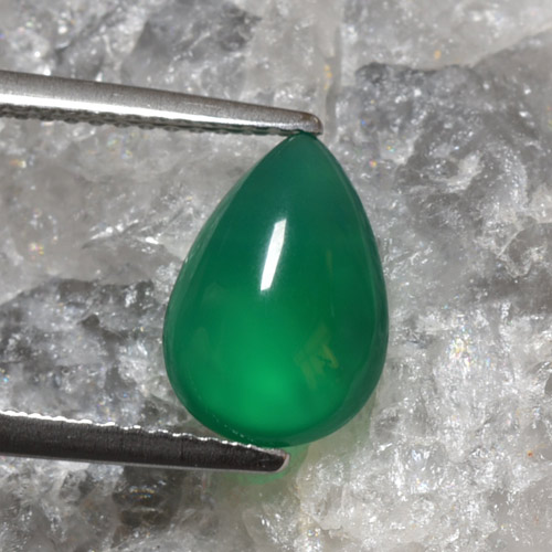 Ágata Verde médio Natural 2.08ct, Formato de pêra, Translúcido