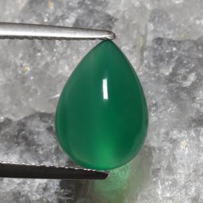 Ágata verde natural 3,08ct, formato de pêra, translúcido