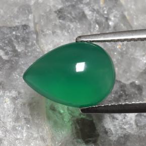 Ágata verde natural 3,08ct, formato de pêra, translúcido