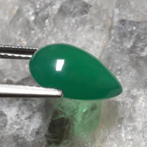 Ágata verde natural 3,08ct, formato de pêra, translúcido