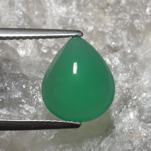 3.01ct Natural verde quente Ágata, Formato de pêra, Translúcido