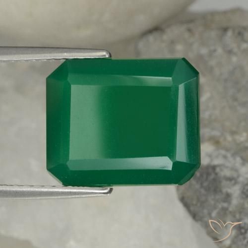 Ágata Verde amarelado Natural 4.95ct, Corte Octógono / Esmeralda, Translúcido