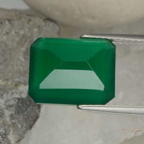 Ágata Verde amarelado Natural 4.95ct, Corte Octógono / Esmeralda, Translúcido