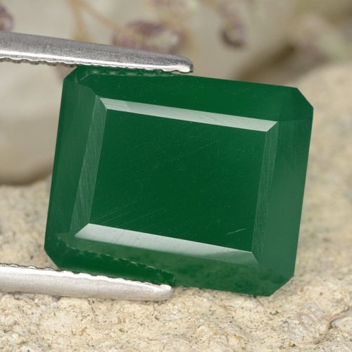 5.44ct Natural Verde amarelado Ágata, Corte Esmeralda, Translúcido