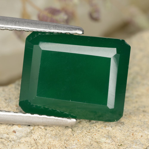 Ágata Verde médio Natural 4.52ct, Corte Esmeralda, Translúcido
