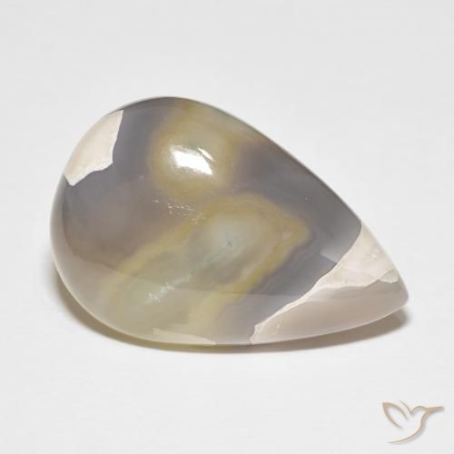 Ágata Branco multicor Natural 26.97ct, Formato de pêra, Opaco