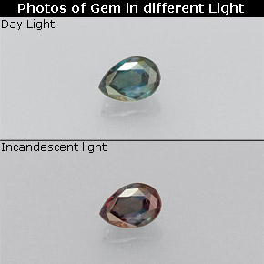 Alexandrita multicolorido natural 0,13ct, formato de pêra, VS