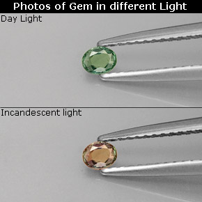 Alexandrita verde/vermelho natural 0,13ct, corte oval, VS