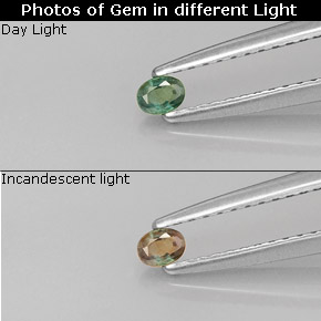 Alexandrita multicolorido natural 0,08ct, corte oval, VS