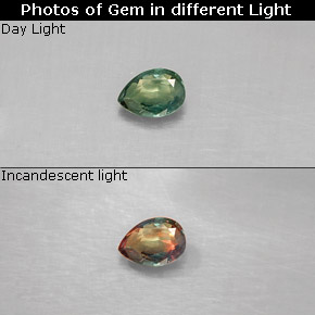 Alexandrita multicolorido natural 0,14ct, formato de pêra, VS