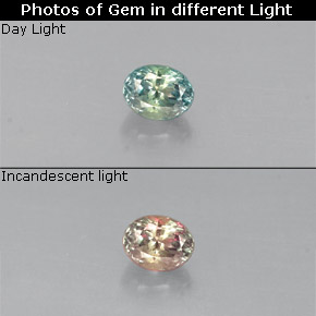Alexandrita multicolorido natural 0,13ct, corte oval, VS