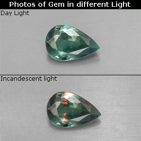 Alexandrite Verde/Vermelho Natural 0.38ct, Formato de pêra, VS
