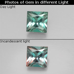 Alexandrita multicolorido natural 0,33ct, quadrado, VS