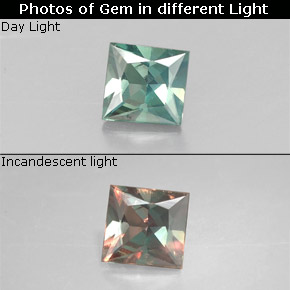Alexandrita multicolorido natural 0,23ct, quadrado, VVS-VS