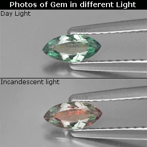 Alexandrita multicolorido natural 0,25ct, marquise, VS