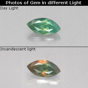 Alexandrita multicolorido natural 0,16ct, marquise, VS