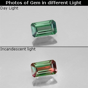 Alexandrite Verde/Vermelho Natural 0.25ct, baguete, VS-SI