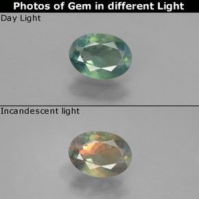 Alexandrita multicolorido natural 0,55ct, corte oval, VS-SI