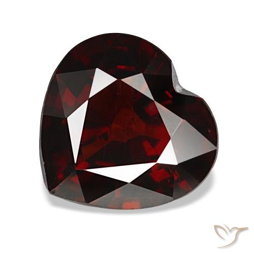 Granada almandina vermelho natural 3,71ct, formato de coração, VS