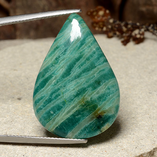 Amazonita Verde azulado brilhante Natural 25.36ct, Formato de pêra, Opaco