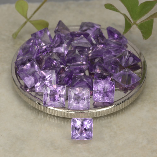 Pedras preciosas de ametista violeta médio natural de 3,84 ct, quadrado, VS