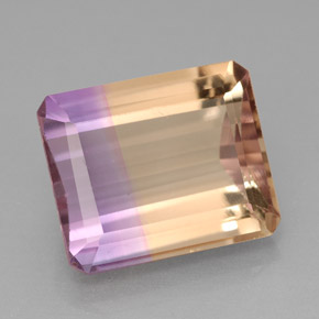 Ametrino bicolor natural 6,34ct, corte esmeralda, IF
