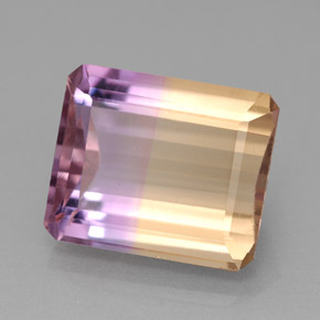 Ametrino bicolor natural 6,34ct, corte esmeralda, IF