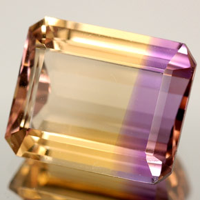Ametrino bicolor natural 6,29ct, corte esmeralda, VVS-VS