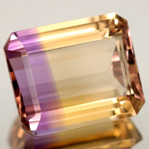 Ametrino bicolor natural 6,29ct, corte esmeralda, VVS-VS