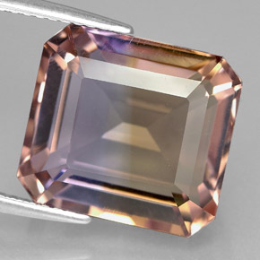 Ametrino bicolor natural 11,76ct, corte esmeralda, VVS