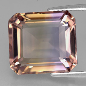 Ametrino bicolor natural 11,76ct, corte esmeralda, VVS