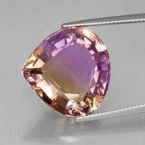 Ametrino bicolor natural 21,75ct, formato de pêra, VVS