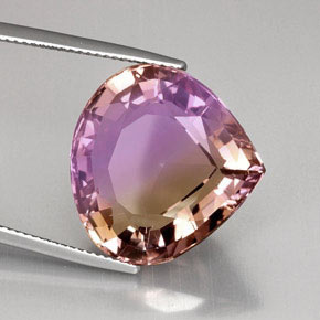 Ametrino bicolor natural 21,75ct, formato de pêra, VVS