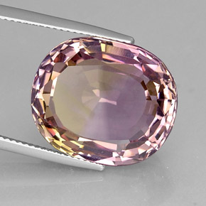 Ametrino bicolor natural 21,12ct, corte oval, VVS