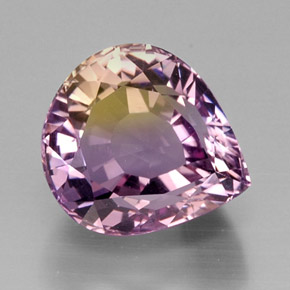 Ametrino bicolor natural 15,44ct, formato de pêra, IF