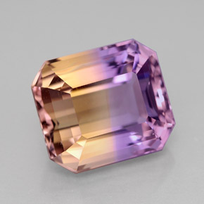 Ametrino bicolor natural 8,22ct, corte esmeralda, VVS