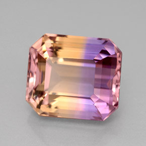 Ametrino bicolor natural 8,22ct, corte esmeralda, VVS
