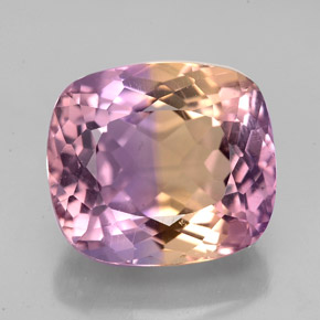 Ametrino bicolor natural 7,47ct, almofada cortada, VVS